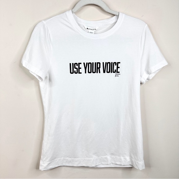 Athleta Outbound Tee Simone Biles Use Your Voice Bright White Top Small - Picture 10 of 14